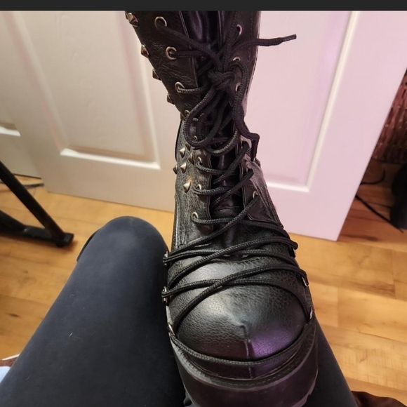 Demonia Studded Black Platform Boots - Picture 5 of 7